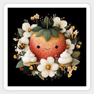 Whimsical Strawberry & Bees - Summer Cottagecore Folk Art Sticker